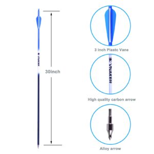 VNAKER Archery 30Inch Carbon Arrow for Compound & Recurve Bow Hunting, 12 Pcs Arrow (Blue)