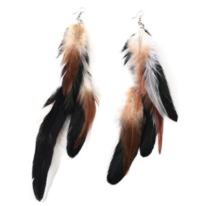 gogngtr bohemian long feather earrings for women handmade natural dangle tassel jewelry (style g)