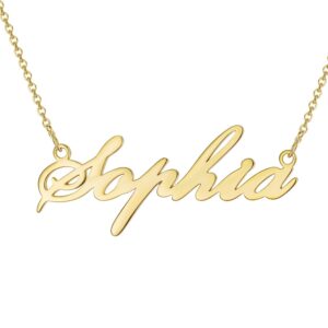 GLAVEHO 14K Gold Name Necklace Personalized, 14kt Solid Gold Nameplate Necklace Custom Initial Letter Jewelry Gift for Women (14K,30mm)