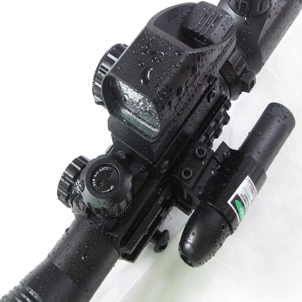 Rifle Scopes Combo 4-12X50eg Riflescopes Tactical Dual Illuminated Optical Holographic Red/Green Reflex Dot Sight Bullet-Shape Laser for Hunting Practitioner