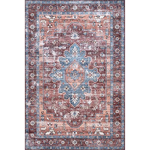 nuLOOM Zena Medallion Machine Washable Ultra Thin Area Rug, 8x10, Rust