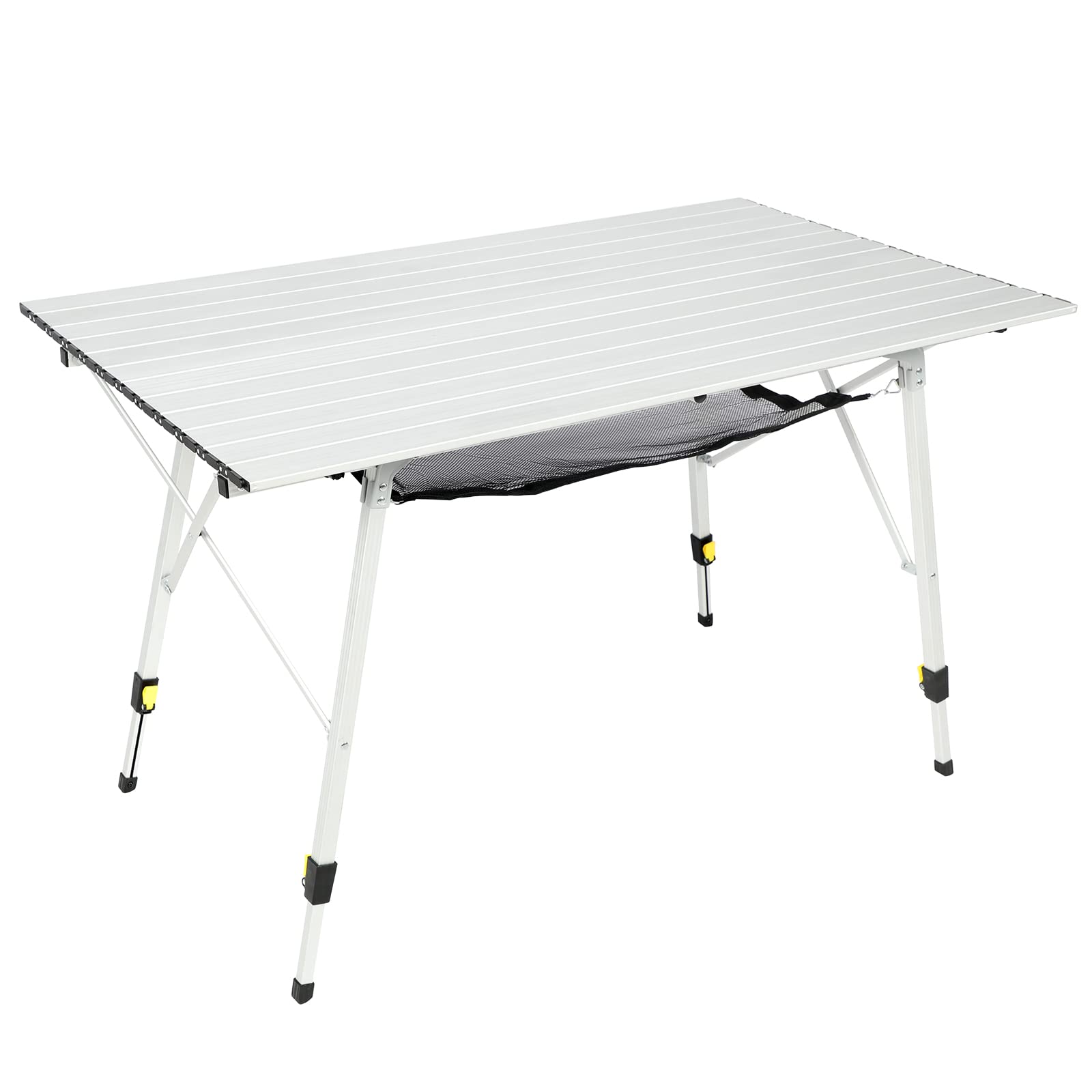 PORTAL Camping Table Portable Foldable with Adjustable Legs, Aluminum Folding Table Roll Up Table with Carrying Bag for Outdoor, Beach, Picnic, Backyards, BBQ and Party, Silver, Big