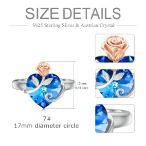 AOBOCO Sterling Silver Sapphire Blue Rose Rings Jewelry for Her Romantic Love Ring Wedding Gifts for Wife