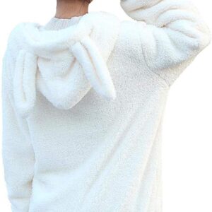 Women Bunny Ears Hoodie Fluffy Bunny Sweatshirt Top Coat Long Sleeve Kawaii Clothes Cute Hoodies Jacket (Bunny White)