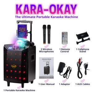 Starument Portable Karaoke Machine for Adults & Kids Complete Karaoke System Includes Bluetooth Speakers on Wheels, 2 Bluetooth Microphones, Disco Ball, LED Speaker Light, Cell Phone Stand & USB Aux