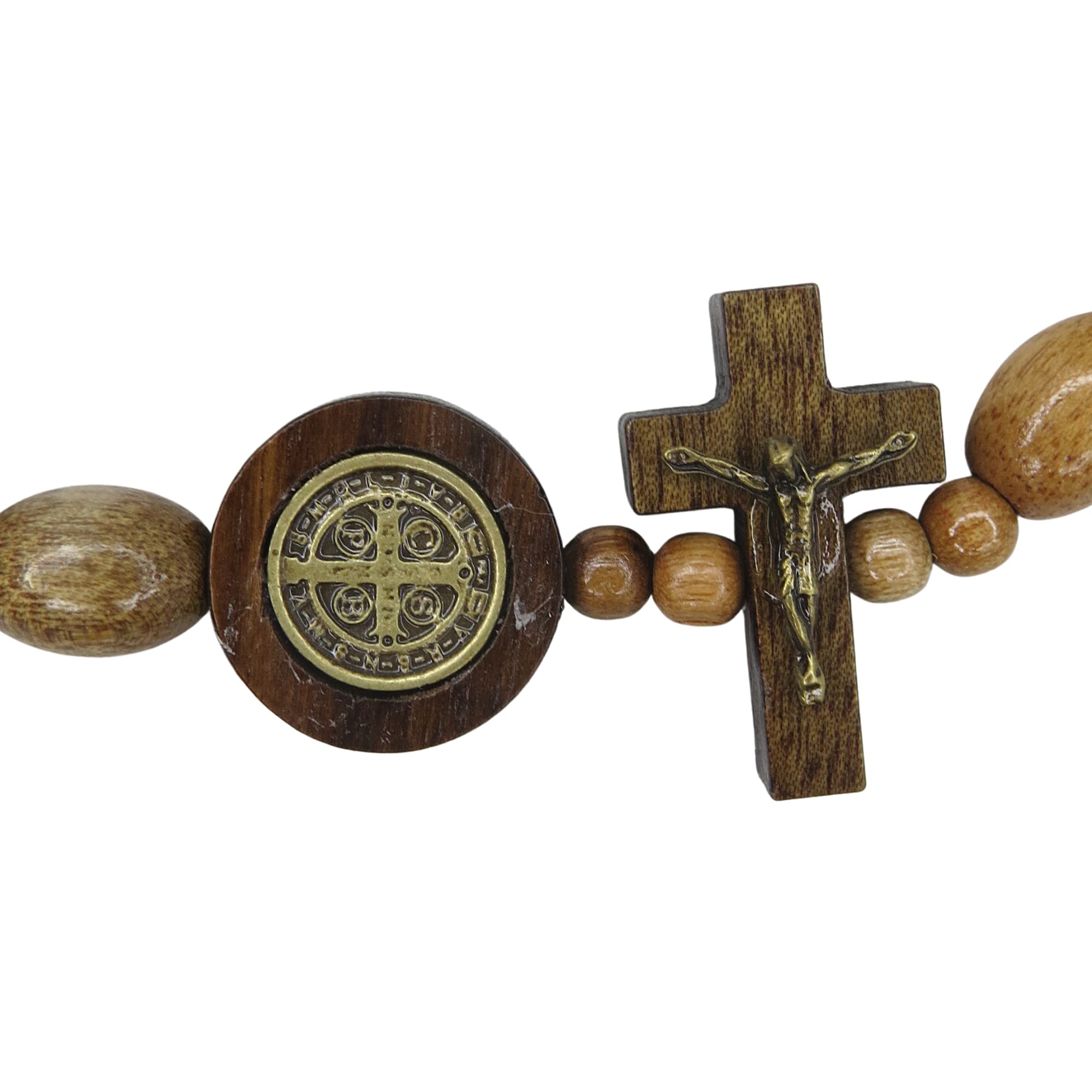 Catholic Saint Benedict Bracelet with Wooden Beads, San Benito Medal, and Crucifix, Religious Jewelry Blessing Bracelets Gift for Men and Women, One Size