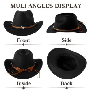 DOCILA Cowboy Hats for Women Men Faux Fur Western Cowgirl Hats Felt American Cattleman Hat Country Fedora Cowboy Rodeo Costume Decorations Black