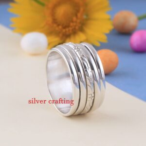 Beautiful 925 Sterling Silver Spinner Ring, Designer Hand Carver Spin Ring, Thumb Ring, Meditation Ring, (7.5)