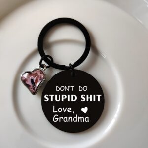 Funny Birthday Gifts for Grandson Granddaughter from Grandma Don't Do Stupid Keychain Funny Sarcasm Gift for Women Men Friend Teenager Boy Girl Humor Gag Gifts Grandma to Kid Stocking Stuffer