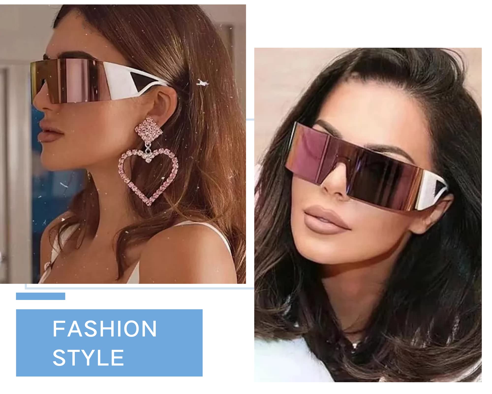 FEISEDY Oversized Flat Top Futuristic Wrap Sunglasses One Piece Goggles for Women Men Fashion Shades B4054