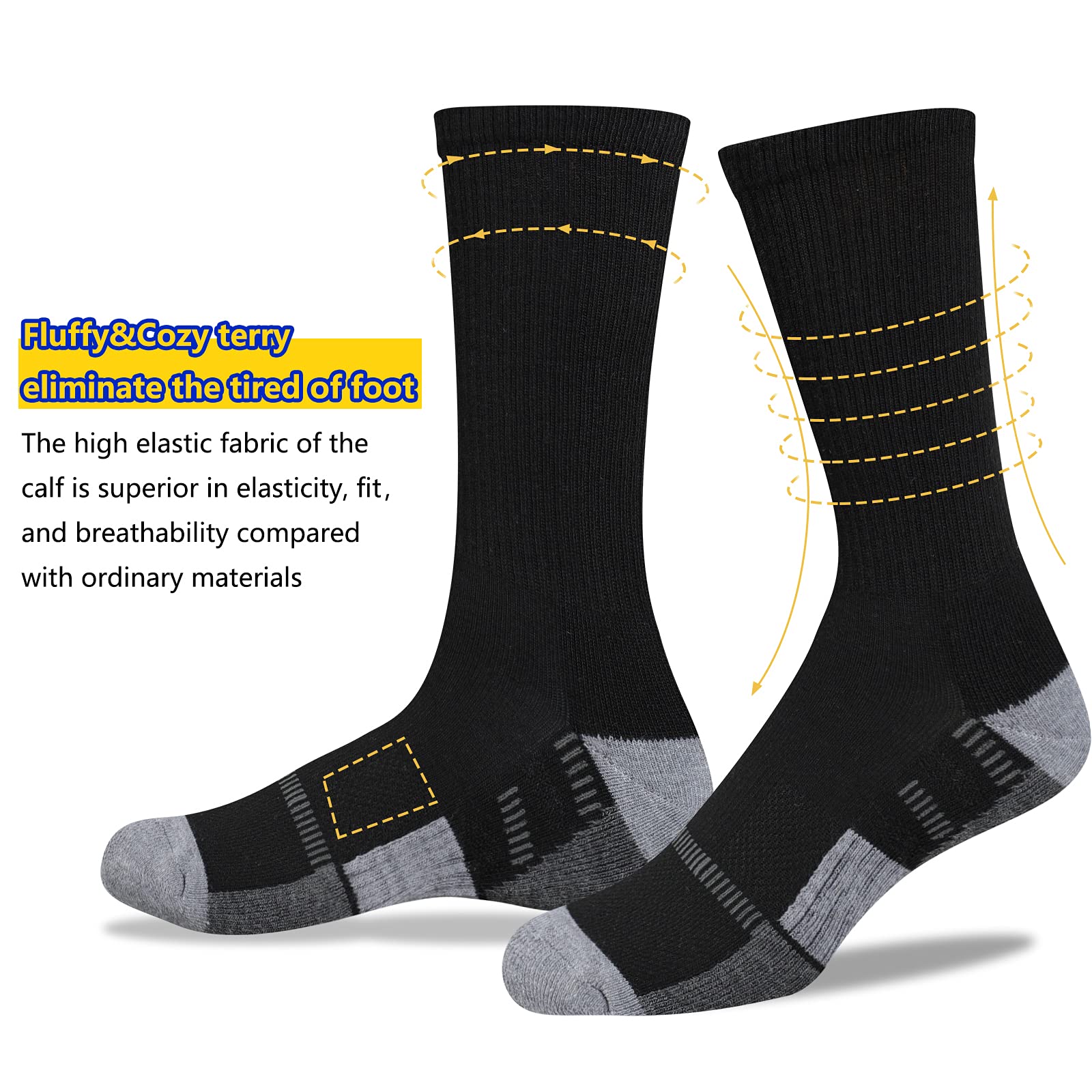 COOVAN Mens Crew Socks 6 Pairs Athletic Running Cushion Thick Warm Work Socks for Men