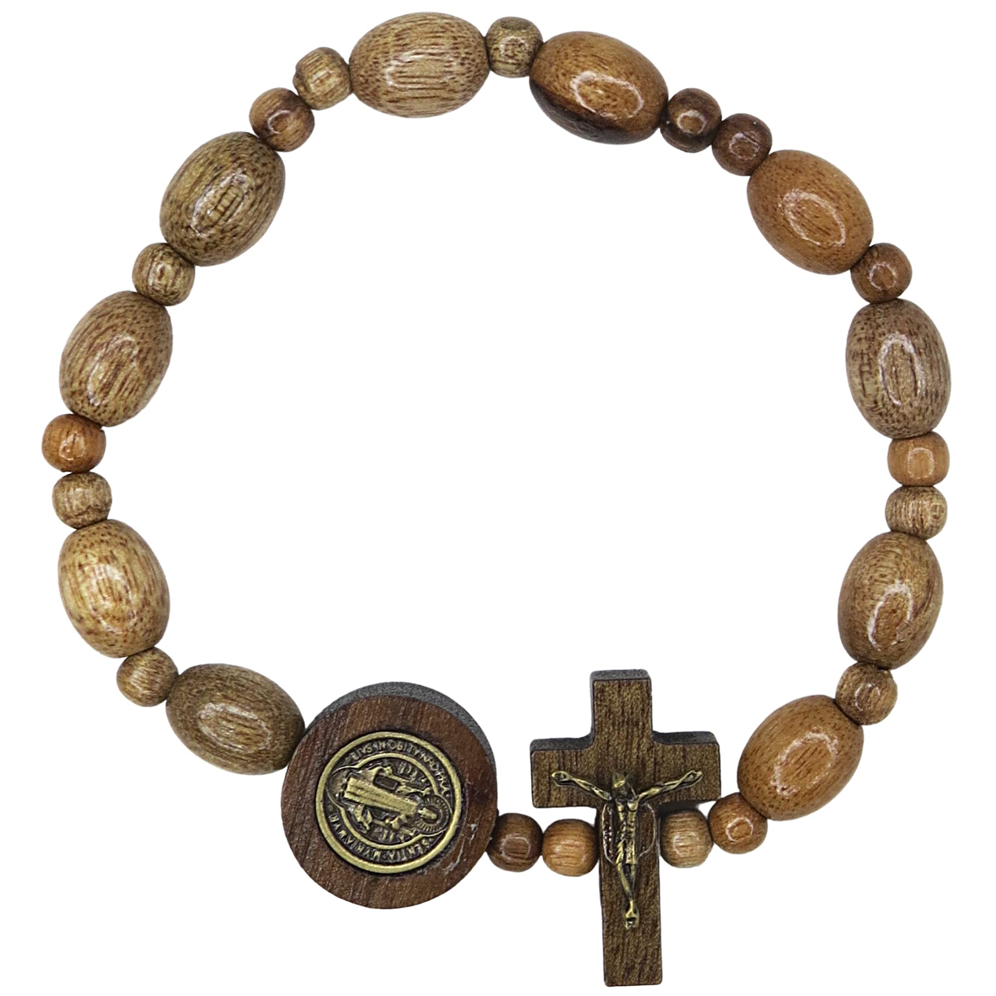 Catholic Saint Benedict Bracelet with Wooden Beads, San Benito Medal, and Crucifix, Religious Jewelry Blessing Bracelets Gift for Men and Women, One Size