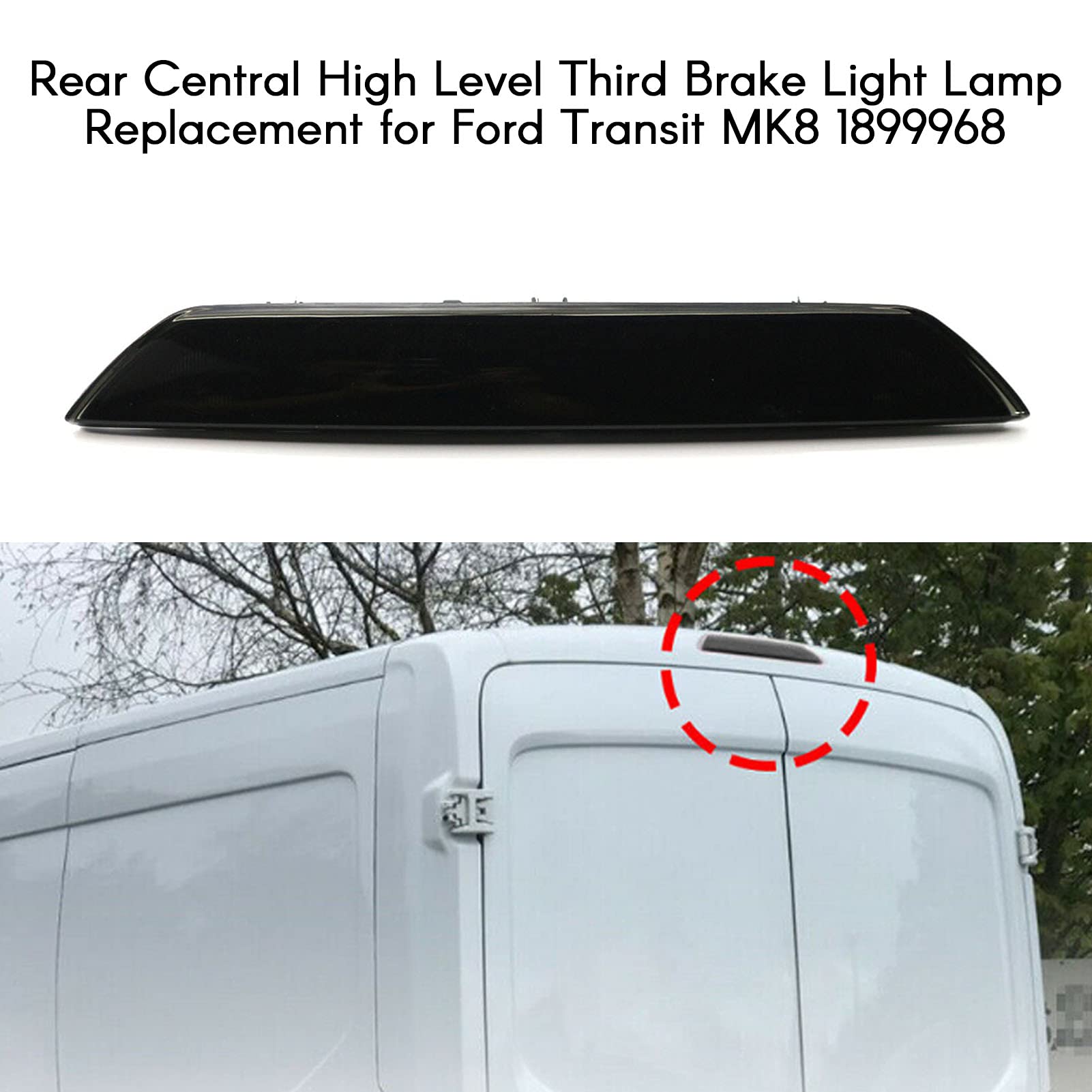 WPFC LED Third Brake Light Cargo Light High Mount Stop Light for Ford Transit 150 250 350 MK8 Custom 1899968 Rear Central High Level Brake Light Lamp Replacement,Red, Standard