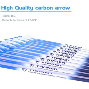 VNAKER Archery 30Inch Carbon Arrow for Compound & Recurve Bow Hunting, 12 Pcs Arrow (Blue)