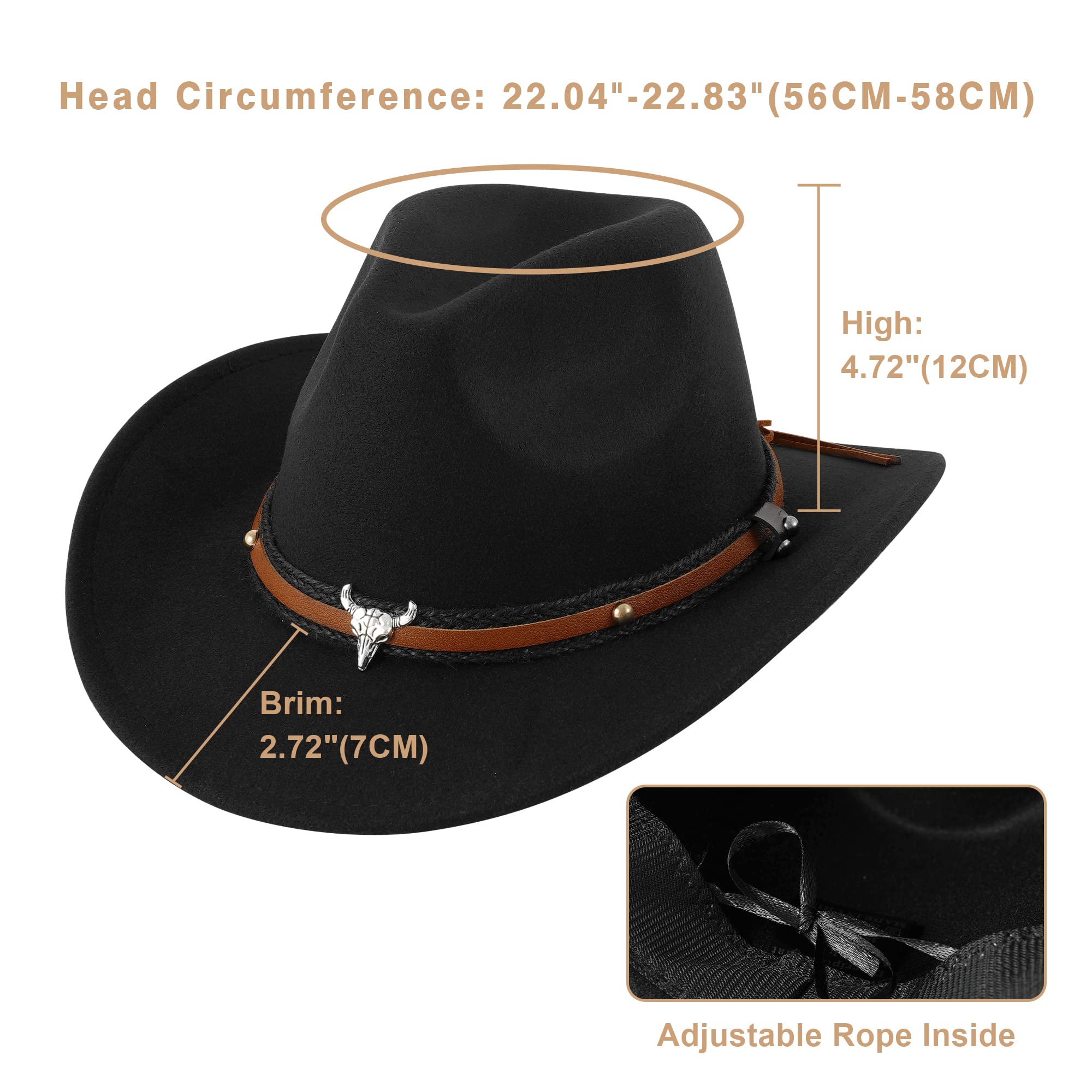 DOCILA Cowboy Hats for Women Men Faux Fur Western Cowgirl Hats Felt American Cattleman Hat Country Fedora Cowboy Rodeo Costume Decorations Black