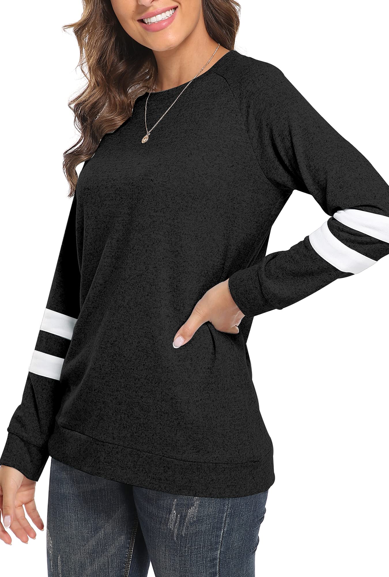 Ahacool Womens Sweatshirts Long Sleeve Shirts for Women Crewneck Sweatshirt(Black L)