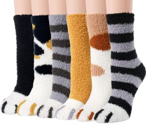 ginmewrae women fuzzy socks 6 pairs cozy soft fluffy cute cat animal slipper socks home sleeping warm socks christmas gifts pack for women