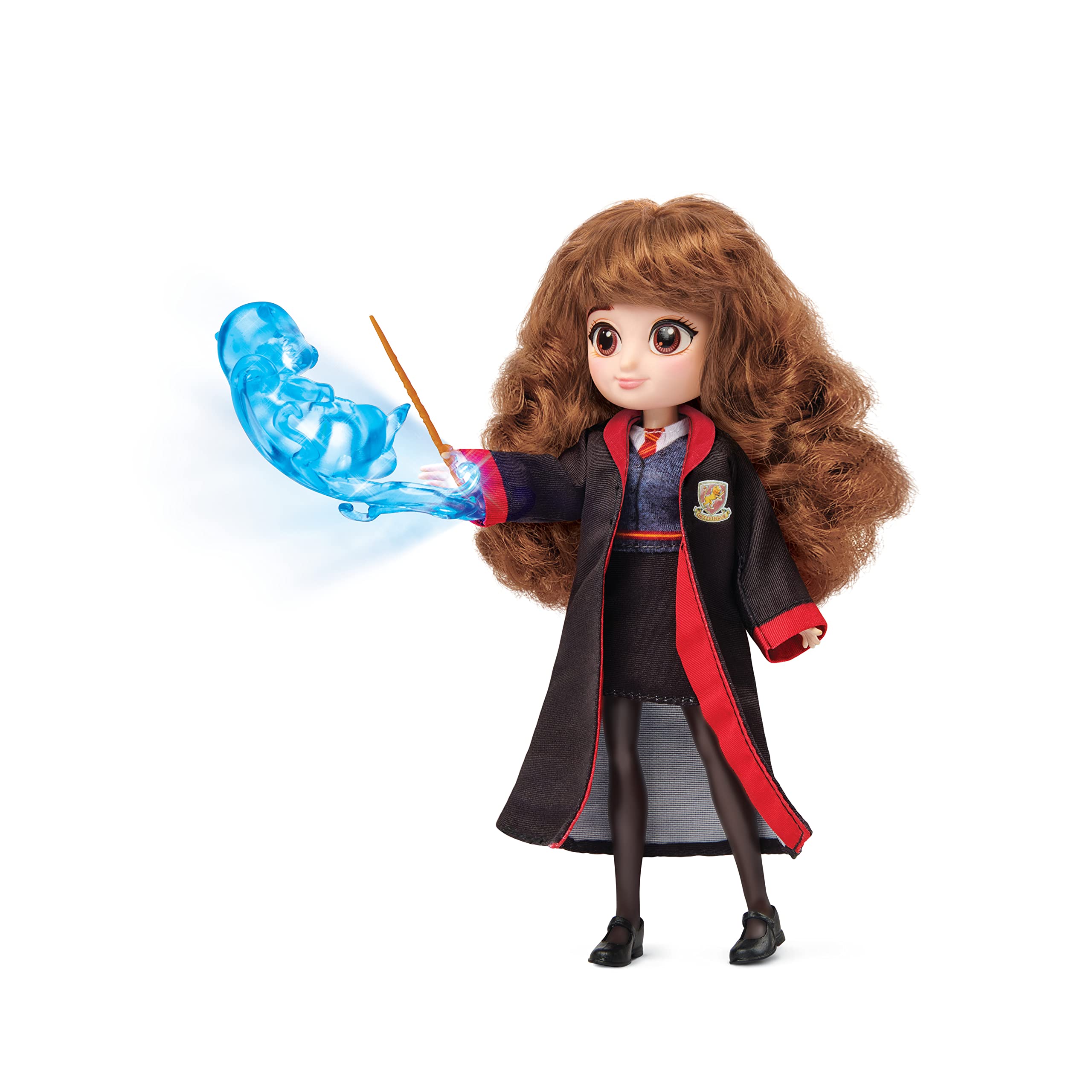 Wizarding World Harry Potter, 8-inch Hermione Granger Light-up Patronus Doll with 7 Doll Accessories and Hogwarts Robe, Kids Toys for Ages 5 and up