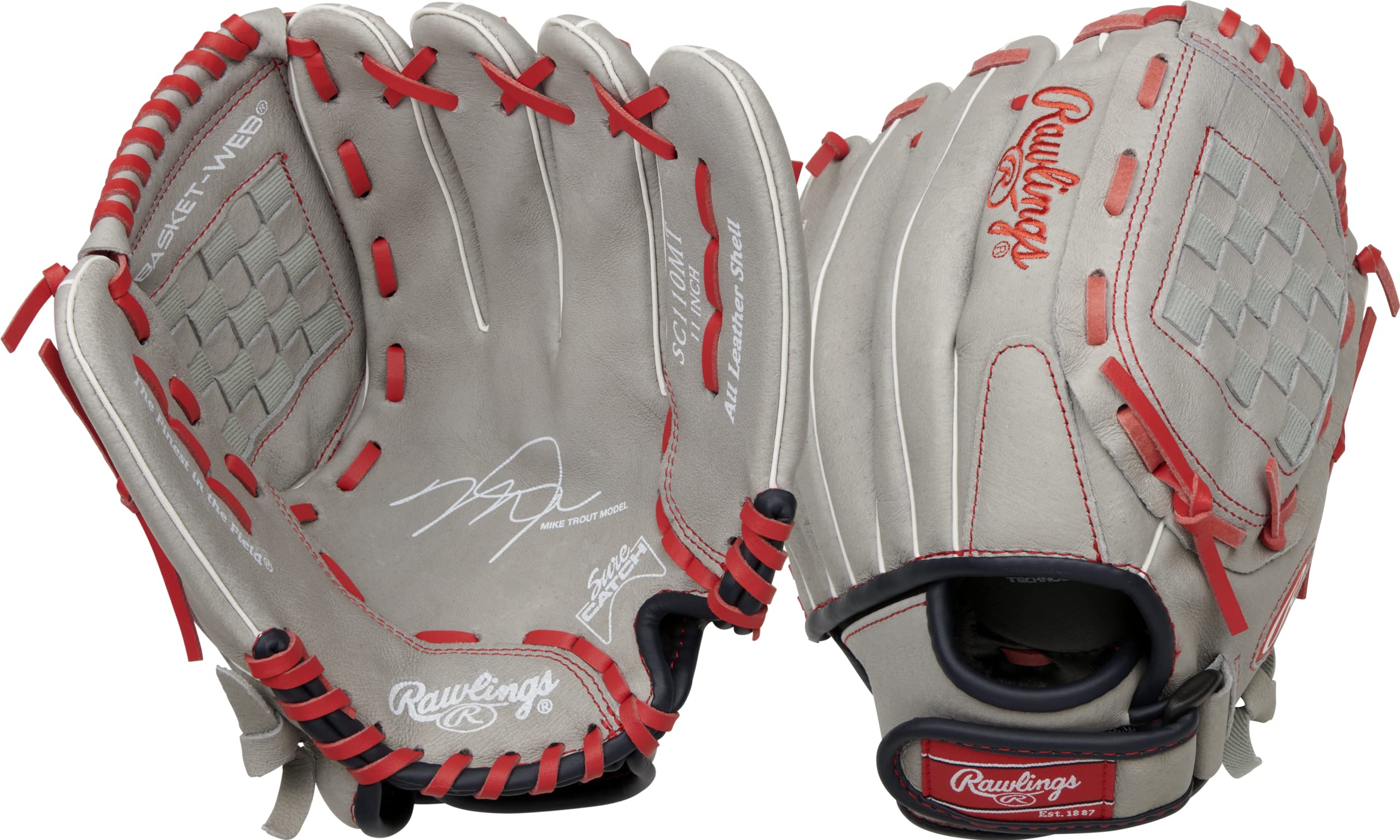 Rawlings | SURE CATCH T-Ball & Youth Baseball Glove | Right Hand Throw | 11" | Mike Trout Model