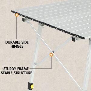 PORTAL Camping Table Portable Foldable with Adjustable Legs, Aluminum Folding Table Roll Up Table with Carrying Bag for Outdoor, Beach, Picnic, Backyards, BBQ and Party, Silver, Big