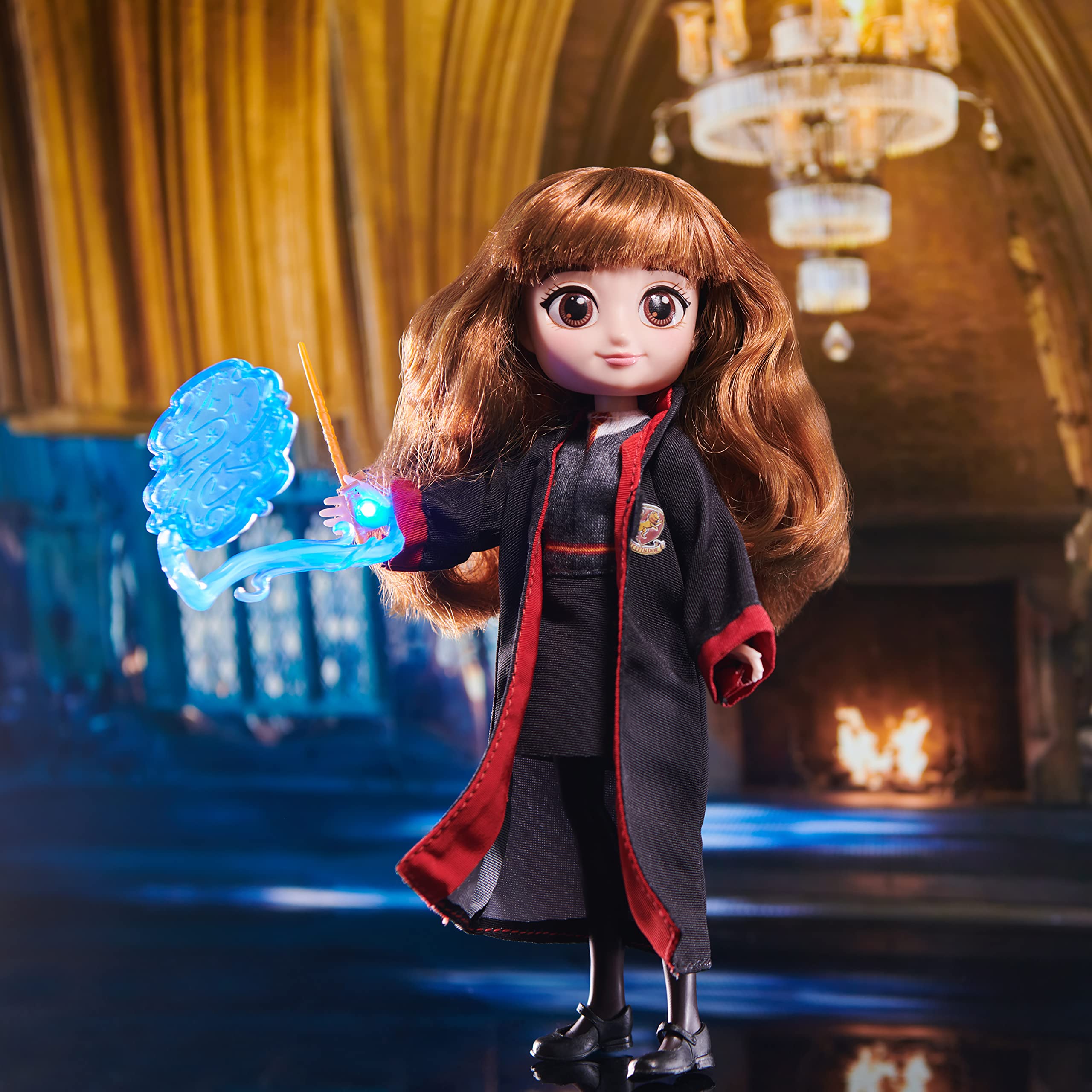 Wizarding World Harry Potter, 8-inch Hermione Granger Light-up Patronus Doll with 7 Doll Accessories and Hogwarts Robe, Kids Toys for Ages 5 and up