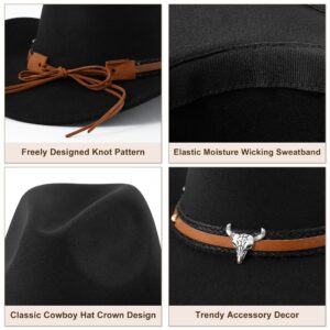 DOCILA Cowboy Hats for Women Men Faux Fur Western Cowgirl Hats Felt American Cattleman Hat Country Fedora Cowboy Rodeo Costume Decorations Black