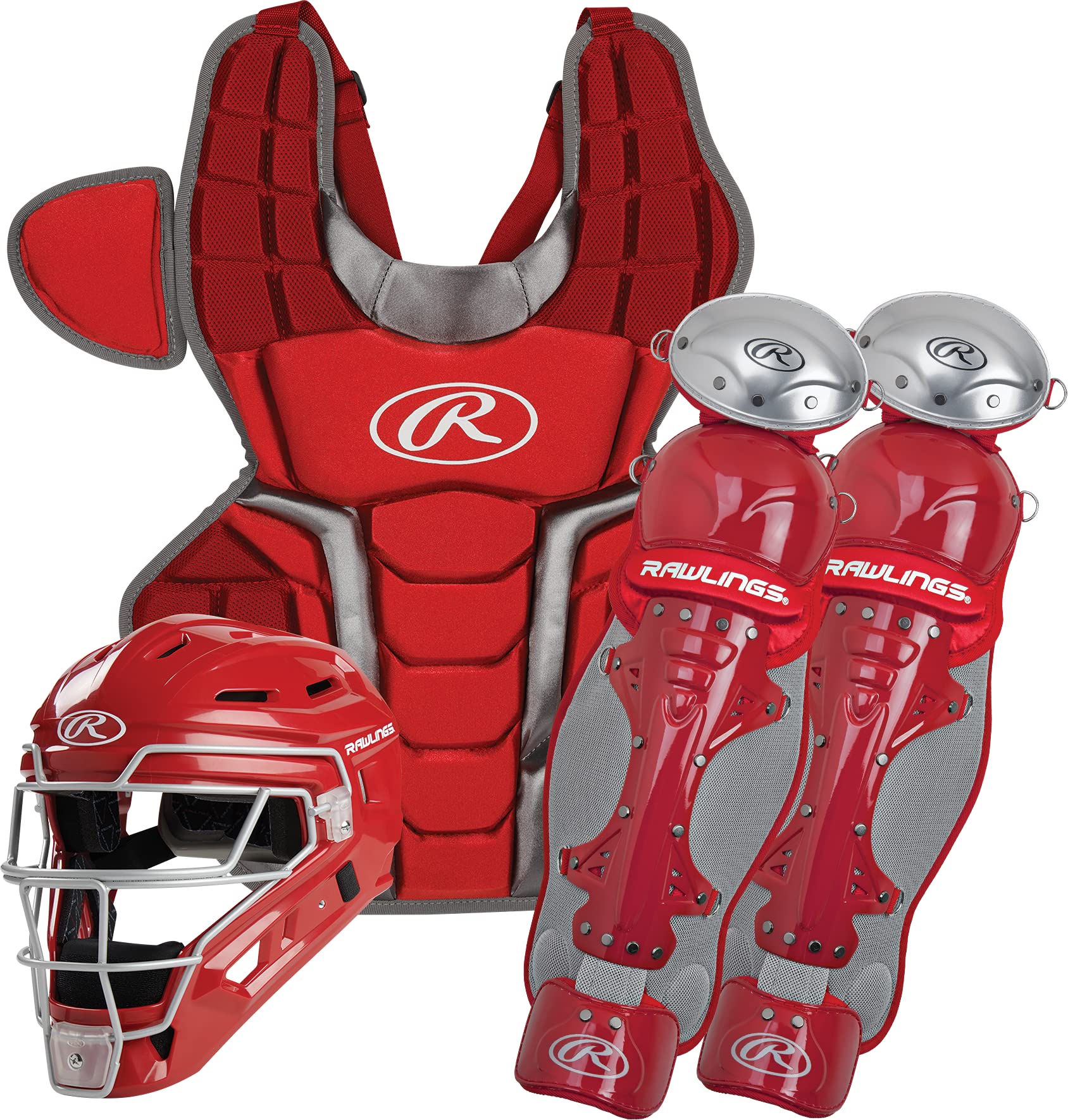 Rawlings | RENEGADE 2.0 Catcher's Set | Baseball | NOCSAE Certified | Adult 15+ | Scarlet/Silver