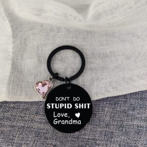 Funny Birthday Gifts for Grandson Granddaughter from Grandma Don't Do Stupid Keychain Funny Sarcasm Gift for Women Men Friend Teenager Boy Girl Humor Gag Gifts Grandma to Kid Stocking Stuffer