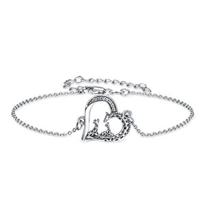 TANGPOET Giraffe Gifts for Women Mom Grandma Family Giraffe Heart Bracelet for Mother Bracelet 925 Oxidized Sterling Silver Giraffe Jewelry Gifts for Birthday Christmas Valentines Mothers Day