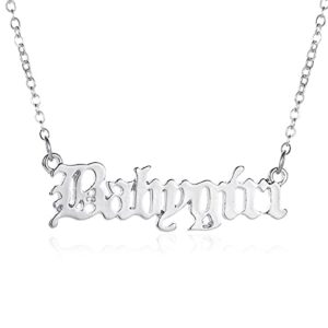 coadipress old english babygirl necklace for women unique 18k gold silver plated adjustable words stainless steel clavicle chain necklaces jewelry birthday gift (silver)