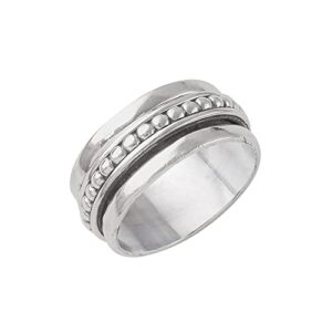 Hammered Solid 925 Sterling Silver Spinner Ring For Women - Designer Handmade Meditation Ring For Wedding - (8.5)