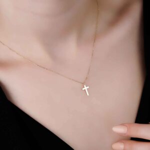 jewelryist 14k Solid Gold Cross Necklace for Women | 18" Necklace Length | 0.80mm Adjustable Rolo Chain