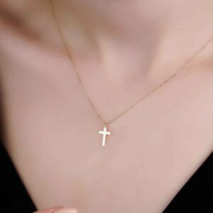 jewelryist 14k Solid Gold Cross Necklace for Women | 18" Necklace Length | 0.80mm Adjustable Rolo Chain