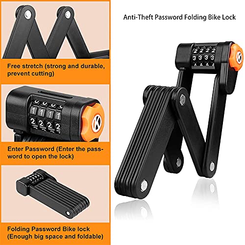 Folding Bike Lock with 4 Password Anti-Theft Heavy Duty Bicycle Security Combination Chain Lock with 8 High Security Hardened Metal Fold Chain Heavy Duty Alloy Steel Foldable Lock