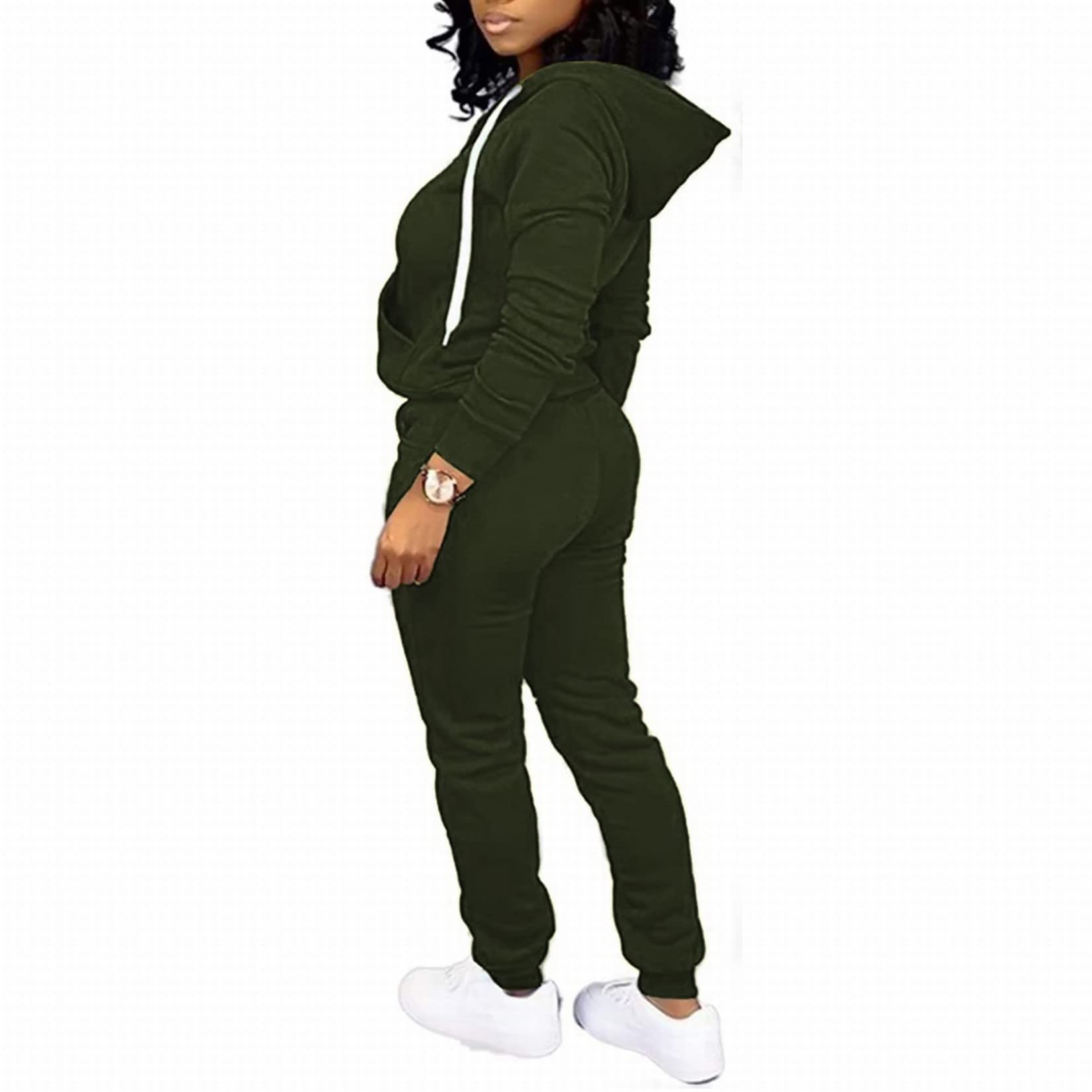 CLOCOR Track Suits for Women Set - Long Sleeve Casual Pullover Hoodie Solid Color Sport Suits with Pocket Army Green-XL