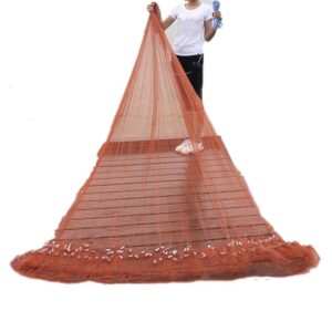 Hand-Made Fishing Cast Net Tire Wire Material Fishing Throw Net Bait Trap 10Ft/11Ft/13Ft Height, Mesh Size 1 Inch with Environmental-Friendly Material Sinker