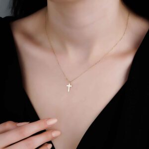 jewelryist 14k Solid Gold Cross Necklace for Women | 18" Necklace Length | 0.80mm Adjustable Rolo Chain