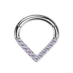 Dynamique Implant Grade Titanium Hinged Segment Hoop Ring With Single Line CZ Paved Chevron (Sold Per Piece)