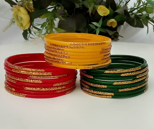 Laal Amrood Glass Bangles For Women & Girls Indian Jewelry Multi Color Chudi Set (24 Bangles)