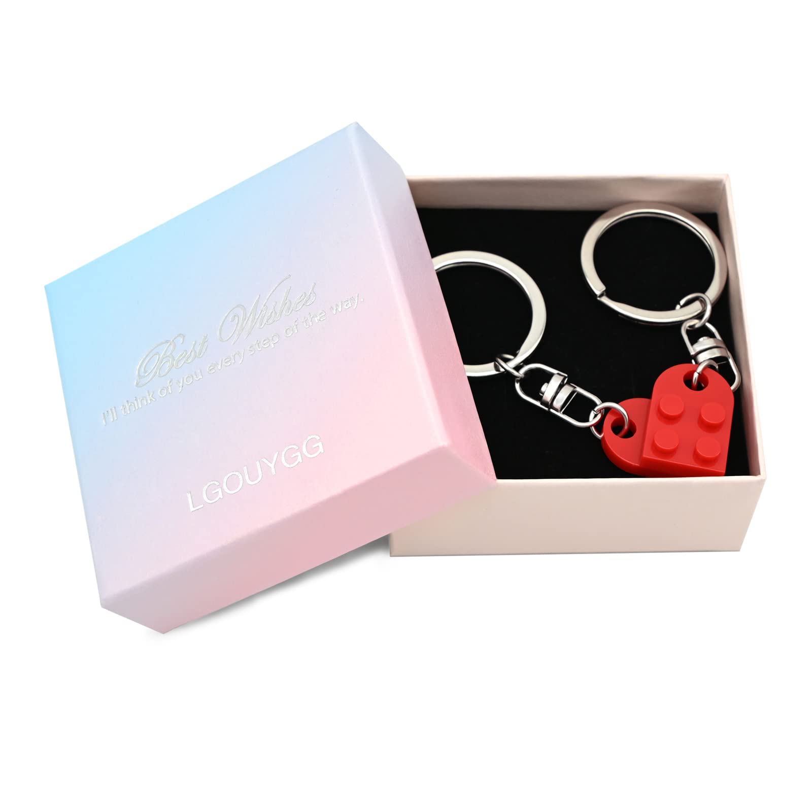 LGOUYGG Matching Brick Keychain for Couples, Cute Heart Shape Keychains Set, Sweet Gifts for Girlfriend Boyfriend Friendship (Red)