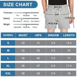 NIMENJOJA Mens 5.5" Athletic Gym Shorts Cotton Jogger Workout Lounge Jersey Zipper Pocket Sweat Shorts Grey