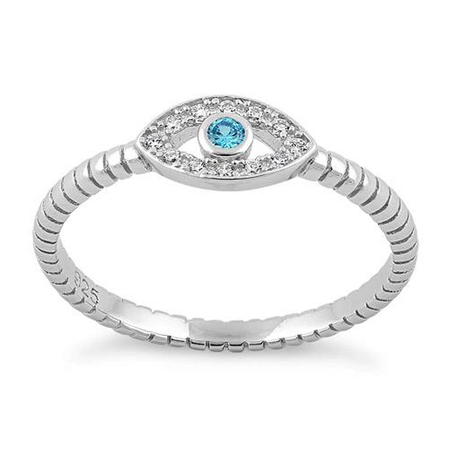 Sterling Silver 925 Evil Eye Ring With CZ Stone Aqua Blue Eye CZ Band Ring (11)