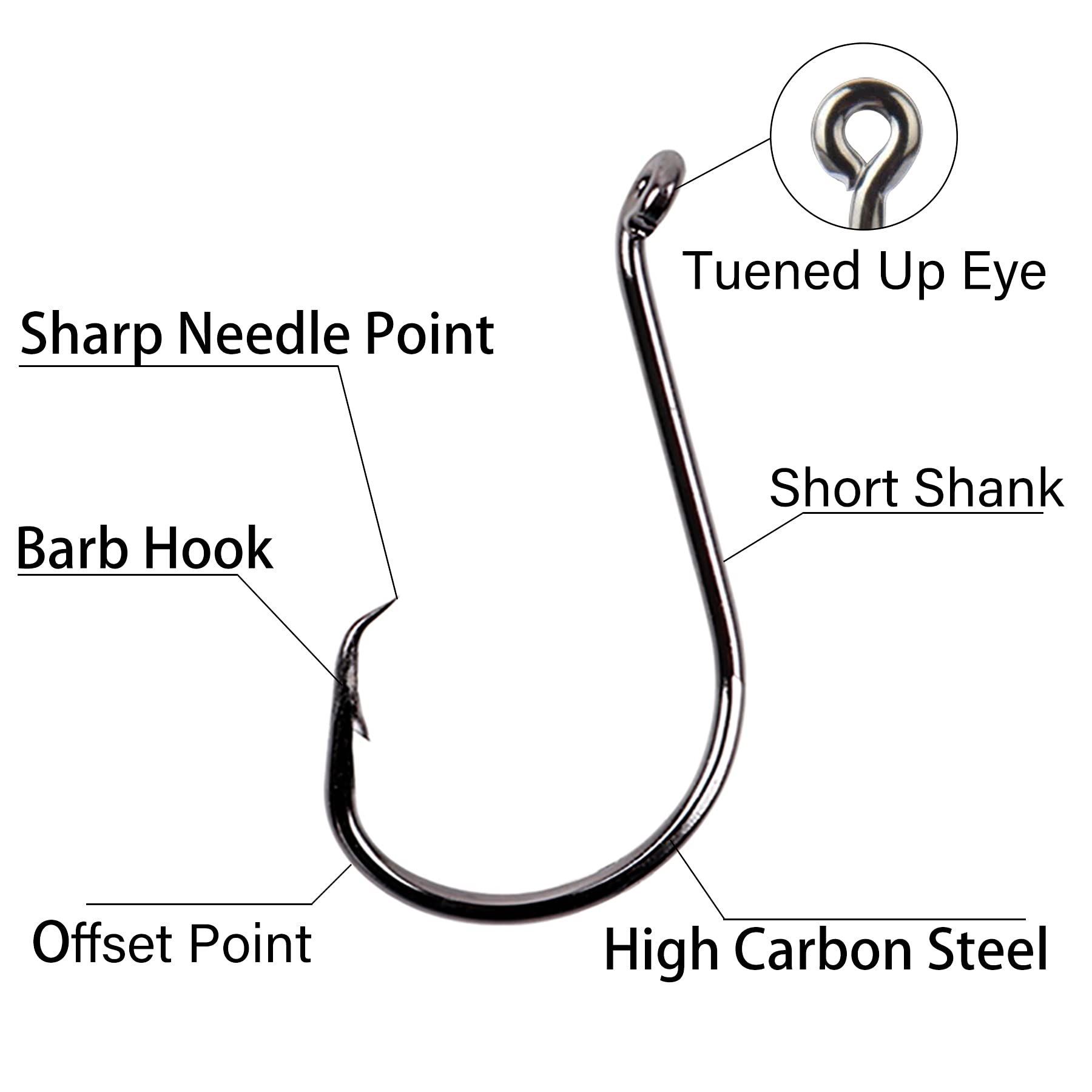 150pcs/box Circle Hooks 2X Strong Offset Octopus Catfish Bass Fishing Hooks High Carbon Steel Saltwater Customized Fishhook 8 Sizes Mixed with Tackle Box