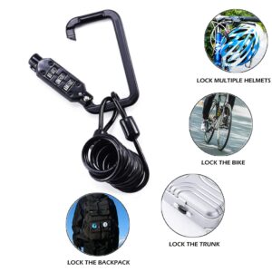 Hometu Motorcycle Helmet Lock with Cable - Heavy Duty Universal 4-Digit Combination Cable Lock Caribeaner for Bike Luggage Backpack