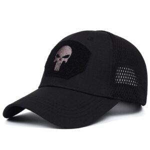 hanerreal skull mesh baseball cap men tactical operator caps fitted outdoor breath hats (black)