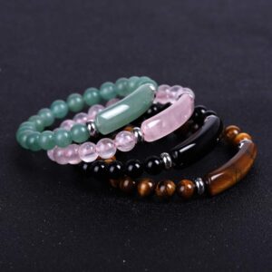 FORUBUS Natural Stone Beaded Bracelet Aventurine Jade Tiger Eye Agate Beads Stretch Bracelet for Women Men Jewelry-tiger eye