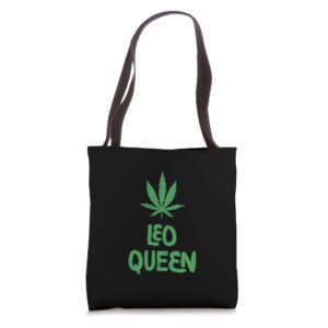 leo queen weed marijuana leaf cannabis horoscope astrology tote bag