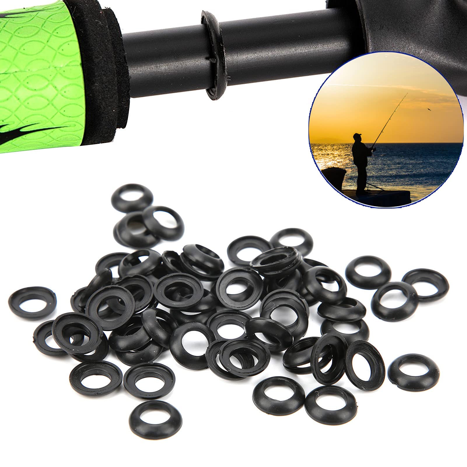 Winding Check Ring, 60pcs Black Silicone Fishing Rod Trim Ring to Enhance the Binding Force of the Rod Body to Prevent the Rod Body from Being Damaged, for Fly, and Casting Fishing Rods(11mm)