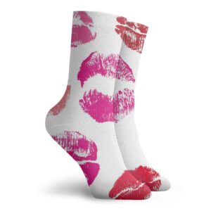 Kiss Funny Compression Socks Women and Men,Grunge Pink And Red Lipstick Marks Beauty Desire Love Valentines Smooch,Best for Circulation,Running,Athletic,Nurse,Travel,Fuchsia Ruby Red Rose -12 inch