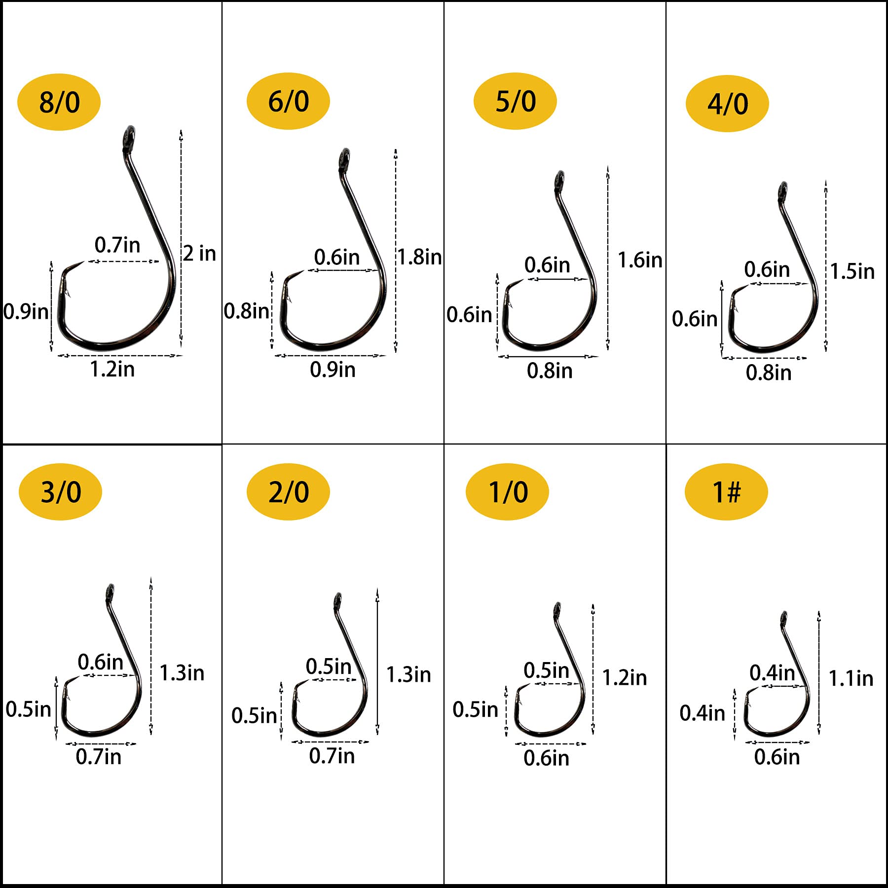 150pcs/box Circle Hooks 2X Strong Offset Octopus Catfish Bass Fishing Hooks High Carbon Steel Saltwater Customized Fishhook 8 Sizes Mixed with Tackle Box